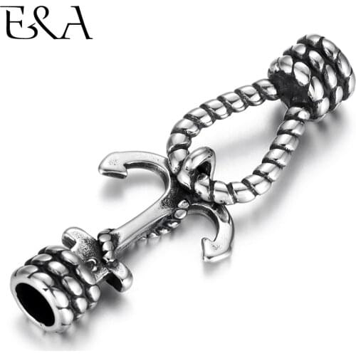 Stainless Steel End Cap Anchor Hook Set Hole 5mm Connector Leather Cord Clasp Bracelet Part Jewelry Making Findings DIY Supplies