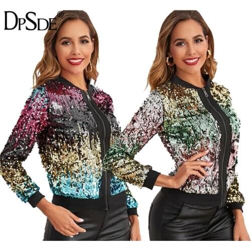 DPSDE 2020 women fashion street reduction of age casual hip hop style jacket long sleeve zipper sequins decoration jacket