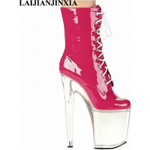 Time-limited Boots New Arrived Sexy Ladies 20cm Ultra High Heel Shoes Side Zipper Lace-up Women Ankle Boots Crystal Bottom