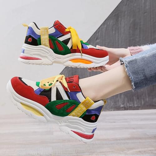 2020 NEW Women Chunky Sneakers Platform Autumn Shoes Sequined Casual Bling Female Red Dames Dad Shoe Zapatillas Mujer 36-42