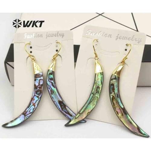 WT-E130 Natural Abalone Shell In Horn Shape Fashion Earring Random Size Shell With Gold Capped Women Wedding Bridal Jewelry