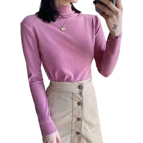 2020 Spring Autumn Ruffles Cotton Sweater Women Turtleneck Thermal Women Sweater High Elastic Solid Slim Sexy Knitted Pullovers