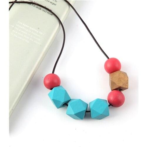 SANSHOOR Hot Sale Newest Neon Rainbown Color Colorful Geometric Wooden Bead Necklace For Women Seven Beads Necklace 5pcs/lot