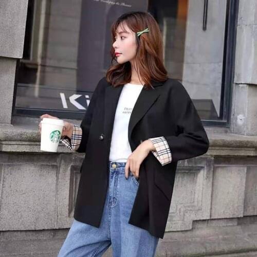 Suit coat womens Korean version loose 2021 autumn winter new British style versatile black ins trendy Harajuku