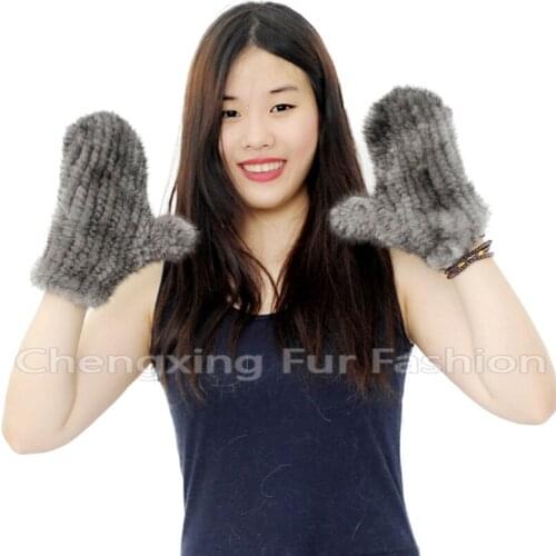 CX-A-60H Winter Warm Fingerless Gloves Women Knitted Mink Fur Gloves