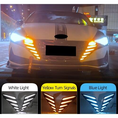 1 Set Auto Lighting For Hyundai Elantra 2020 2021 Yellow Turn Signal Car DRL LED Daytime Running Light Grid Cover Light
