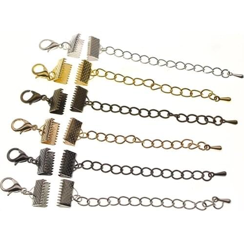 10pcs Ribbon Leather Cord End Fastener Clasps Extender Chain Lobster Clasps Bracelet Connectors For DIY Jewelry Making Findings