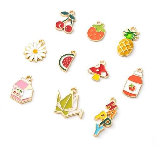 10PCS/Lot Pendant Flower Charm Beautiful Enamel Logo DIY Cartoon Label Jewelry Necklace Making