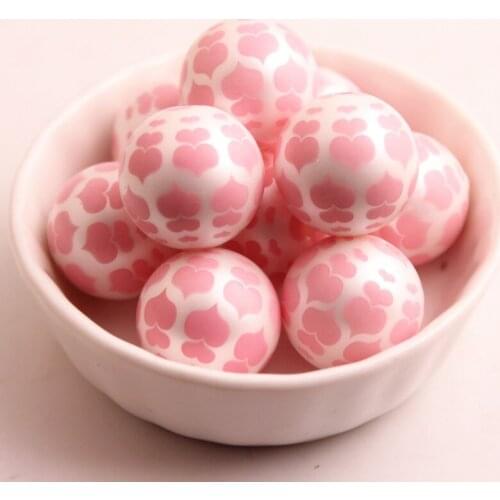 Valentines Day 20MM 100pcs Chunky Acrylic Matte Imitation Pearl print Heart Beads For Kids Beaded Necklace Jewelry