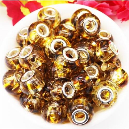 20Pcs Color Glass Flower European Spacer Beads Big Hole Silver Plated Fit Pandora Charm Bracelet Snake Chain for Jewelry Making