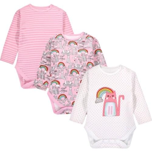 3 pieces / lot New Baby beautiful Rainbow Cat print Sports suit for kids natural cotton clothing with Long sleeves for girls