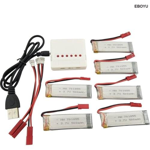 6PCS 3.7V 500mAh Lipo Battery + 6 in1 Balance Charger for UDI U818A U818A-1 U818A HD U818A HD RC Quadcopter Drone spare parts