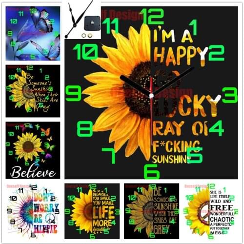 Sunflower diamond painting 5d with clock 5d diamond embroidery full with clock diamond mosaic sale decor home wall sticker