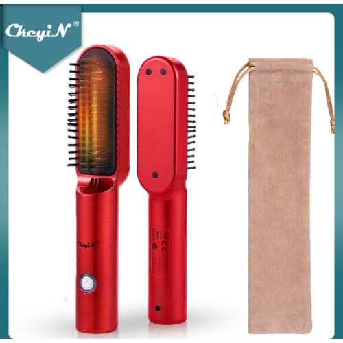 CkeyiN Wireless Hair Straightener Brush Hot Comb Heated Ionic Hair Straightening Brush Frizz-Free Fast Heating USB Rechargeable