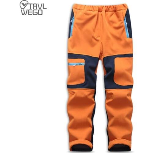 TRVLWEGO Camping Hiking Autumn Winter Children Student Colour Pants Skiing Windproof Waterproof Outdoor Soft Shell Warm