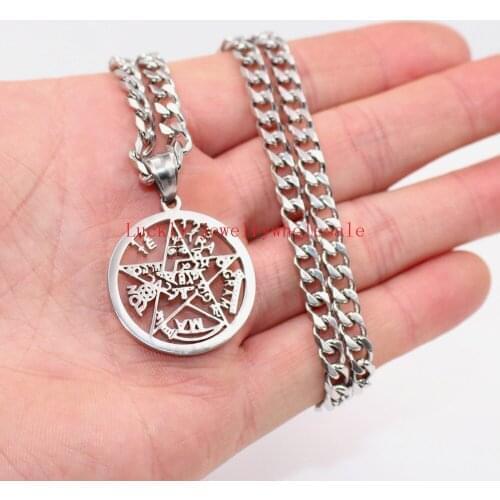 High Quality Stainless Steel religious satanic worship pentagram Pendant necklace Curb Chain 5mm 24