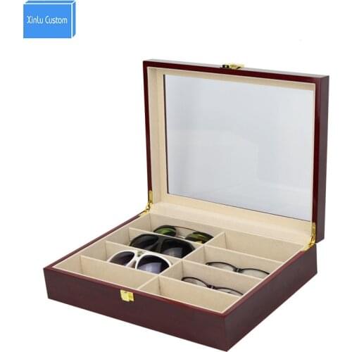 8 Slot Sunglasses Box Glasses case Collect Storgae&Display Wood Window Eyeglasses Case Spectacles Packaging Boxes Red Paint New