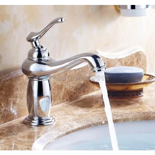 Chrome Brass Finish Single Handle Bathroom Basin Mixer Faucet Deck Mounted Vessel Sink Cold and Hot Taps Wcy013