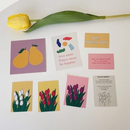 Ins Fruit Tulip Decoration Card 8 Sheets Art Postcard Korean Simple Style Bookmarks Diy Background Wall Sticker Greeting Card