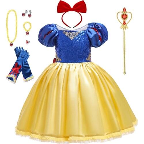 Girls Snow White Princess Costume Deluxe Short Sleeve Dress Girl Halloween Cosplay Costume Child Elegant Gorgeous Formal Dresses