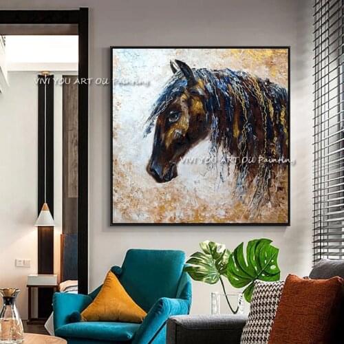 Colorful Horse Blue Orange Animal Painting Modern Wall Art 100% Handmade Oil Painting Big Size Holiday Gift Home Decoration