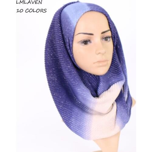 LMLAVEN gold thread scarf ombre fringed scarf shimmer plain muslim hijab wraps glitter scarves women viscose lurex shawl 20pcs