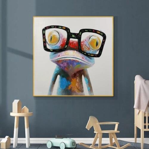 Cute Animal Chameleon With Glasses Oil Painting On Canvas Print Nordic Poster Wall Art Picture For Living Kids Noom Decor