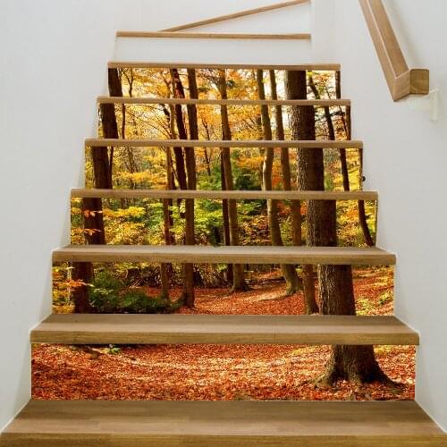 Autumn Forest Tiles Pattern Stair Stickers Decals Kids Love Removable Waterproof Stairway Vinyl Stickers For Home Decor