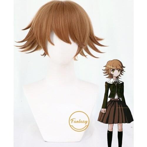 Game Danganronpa Chihiro Fujisaki Cosplay Wig Brown Short Synthetic Heat Resistant Women Hair Wigs+ Free Wig Cap
