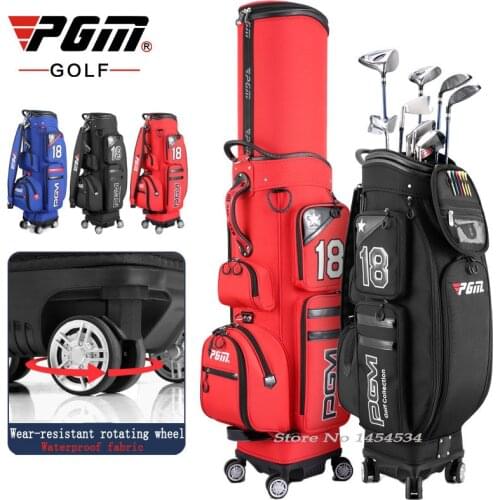 PGM Golf Standard Package Bag Mans Aviation Checked Club Bag Four-Wheel Flat Push Telescopic Bag Male Waterproof High Capacity