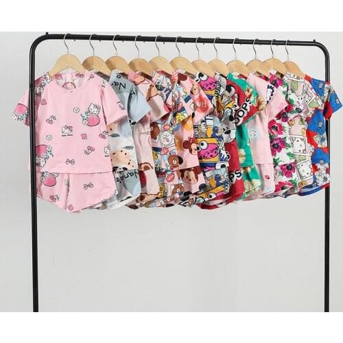 New Summer Kids Various Cartoon Styles Pajamas Sets Boys Girls Cotton Short Sleeves Pyjamas Baby Home Wear Sleepwear Clothes