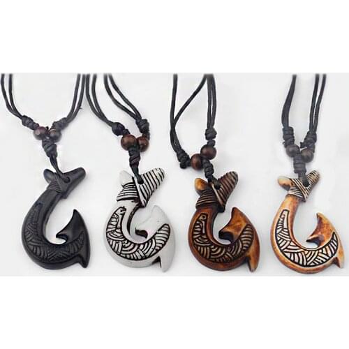 4pcs Mixed Color Charms Resin Maori Fish-Hook Punk Head Skull Wolf Head Swirl Bull Head Pendant Necklace Collar Jewelry