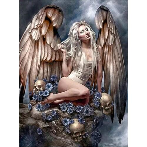 Full Round Diy Diamond Painting Angel Woman And Skull Embroidery Cross Stitch Mosaic Needlework 5D Art Decor HalloweenZP-4211