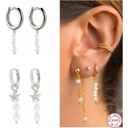 GS Long Tassel Simulated Pearl Beads Drop Earrings 925 Sterling Silver Starfish Pendant Earrings for Women Gift Party Jewelry