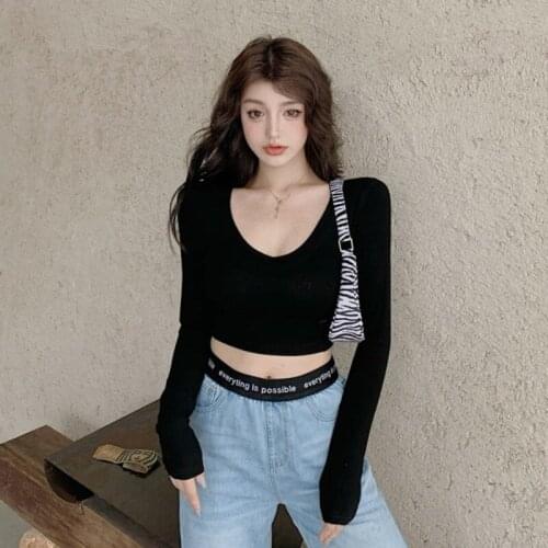 Casual Long-sleeved Black Tight T-shirt One-shoulder Off-shoulder Top Female 2020 New Leaky Clavicle Sexy Bottoming Shirt