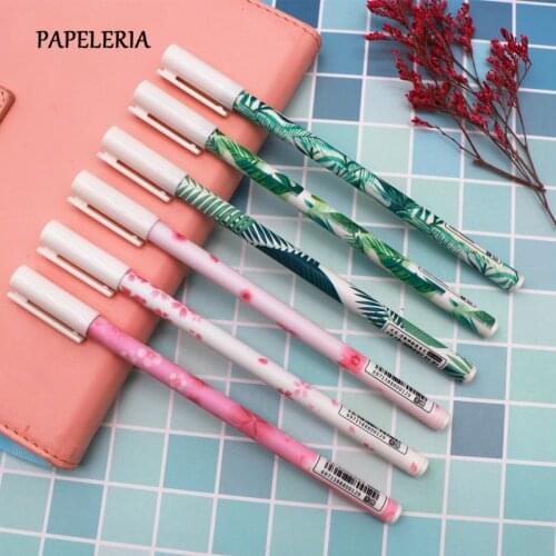 3Pcs/Set Flamingo Gel Pen Sakura Green Leaf Rollerball Pen Stationery School Office Supplies Student Writing Tools Kawai Pen