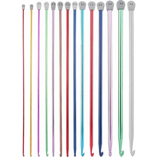 7Size Tunisian Afghan Crochet Hooks Multicolor 2.5mm-11mm Aluminum Knitting Needles Hook Weaving Tool Long Sweater Scarf Needle