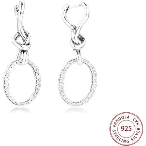 Authentic 925 Sterling Silver Clear CZ Knotted Heart Dangle Earrings for Women Wedding Earings Fashion Jewelry Wholesale