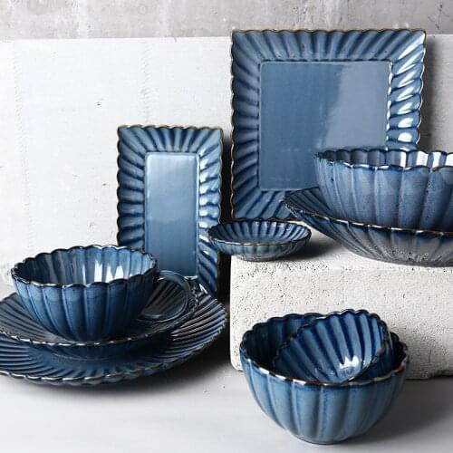 Plate Ink Vintage Blue Ceramic Bowl Dish Good-looking Tableware Set Rice Bowl Dish Steak Plate Western Cuisine Plate