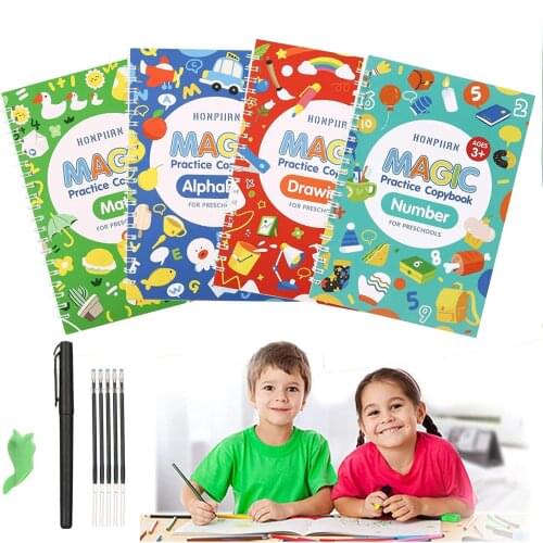 New 4 Book Reusable Copybook For Calligraphy Learn Alphabet Paint Arithmetic Math Children Handwriting Practice Book Montessori
