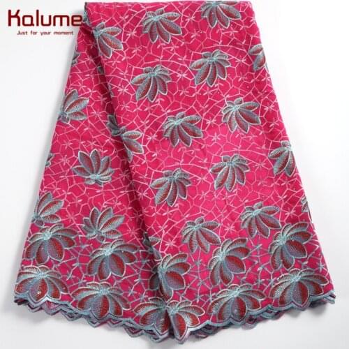 Kalume High Quality African Swiss Cotton Lace Fabric Fuchsia Nigerian Swiss Voile Lace Fabric For Wedding Swiss Cotton Lace 2254