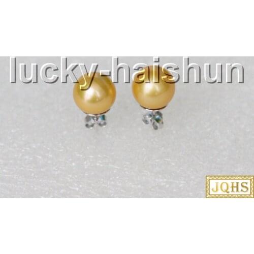 AAA natural 8.5mm golden south sea pearls earrings gold stud c25 women