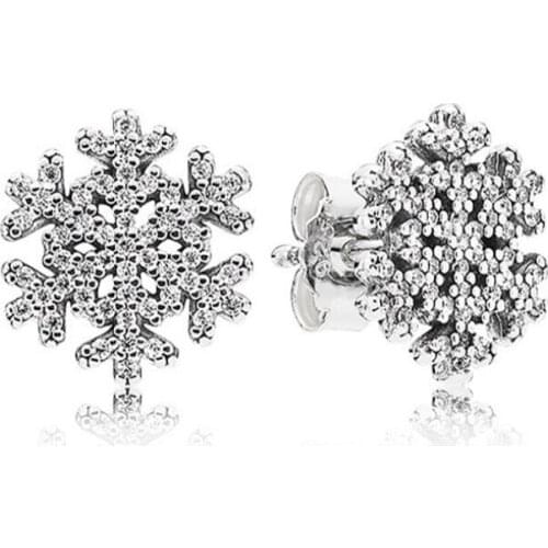 925 Sterling Silver pan Earring Women Glacial Beauty With Crystal Stud Earrings For Women Wedding Gift Fashion Jewelry