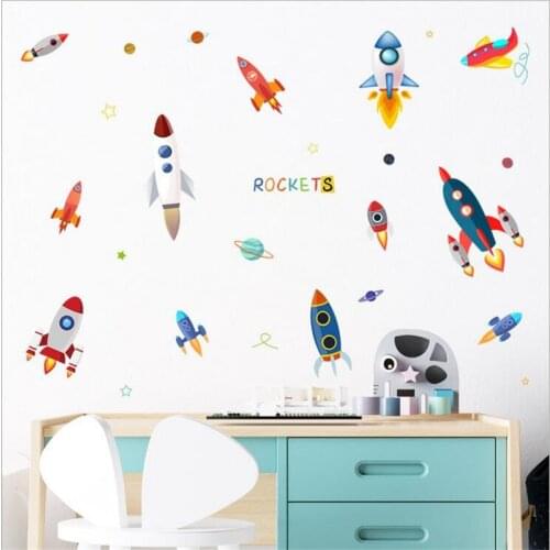 1PCS New Cartoon Space Rocket Wall Stickers For Boys Childrens Room Kindergarten Scene Layout Background Decoration 40*60CM