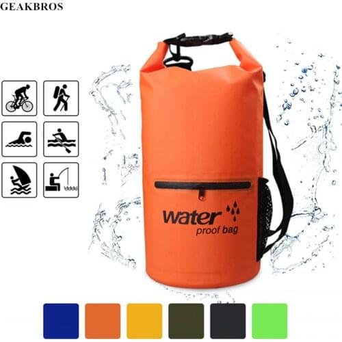10L/20L Swimming Waterproof Dry Sack Bag with Shoulder Straps Front Zippered Pocket Boating Fishing Camping Kayaking Hiking Kit