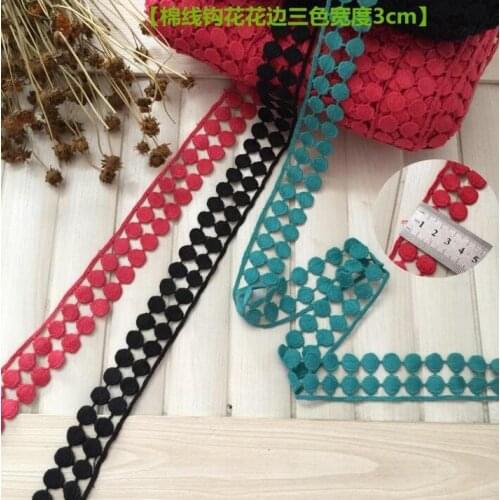 3 Meters 3 Colors Beautiful Cotton Lace Trim Crocheted Lace Ribbon DIY Patchwork 3cm Width