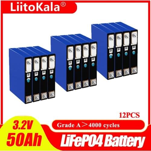 12pcsLiitoKala 3.2v 50Ah LifePo4 battery 150A 3C high drain for diy 12V 24V solar Inverter electric vehicle coach golf cart