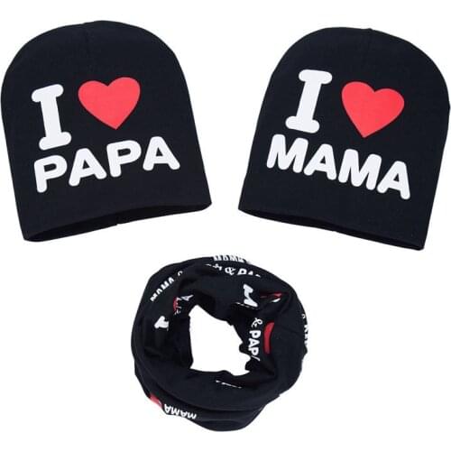 Bnaturalwell Spring Autumn Baby Knitted Warm Cotton Beanie Hat set Kids Little Girl Boy I LOVE PAPA MAMA Print Beanies H110D