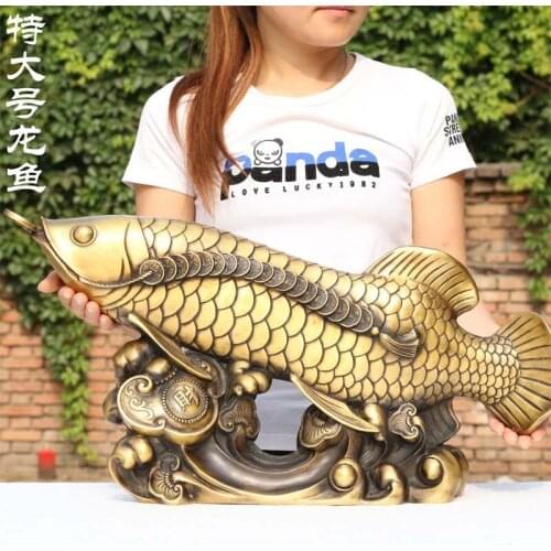 Large HOME Company SHOP ROOM TOP Efficacious Talisman GOOD LUCK Recruit Money Arowana Golden Fish FENG SHUI copper Retro statue