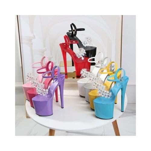 New Summer Sandals Women Platform Model T Stage Shows Sexy High-Heels 17-20CM Transparent Waterproof Crystal Sandals Size 34-43